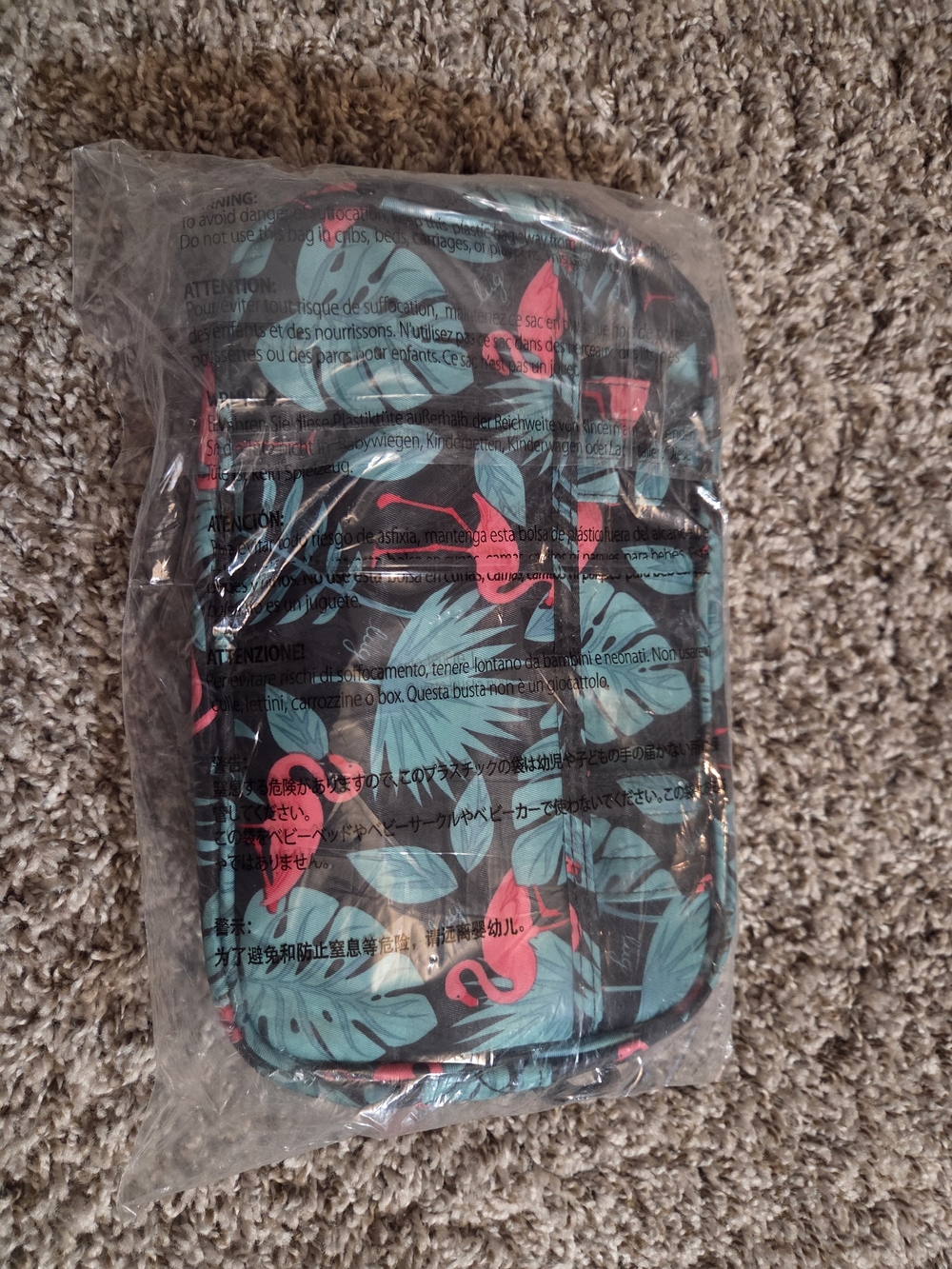 Quilted Tropical Flamingo Crossbody Bag - Teal & Coral - Picture 5 of 6